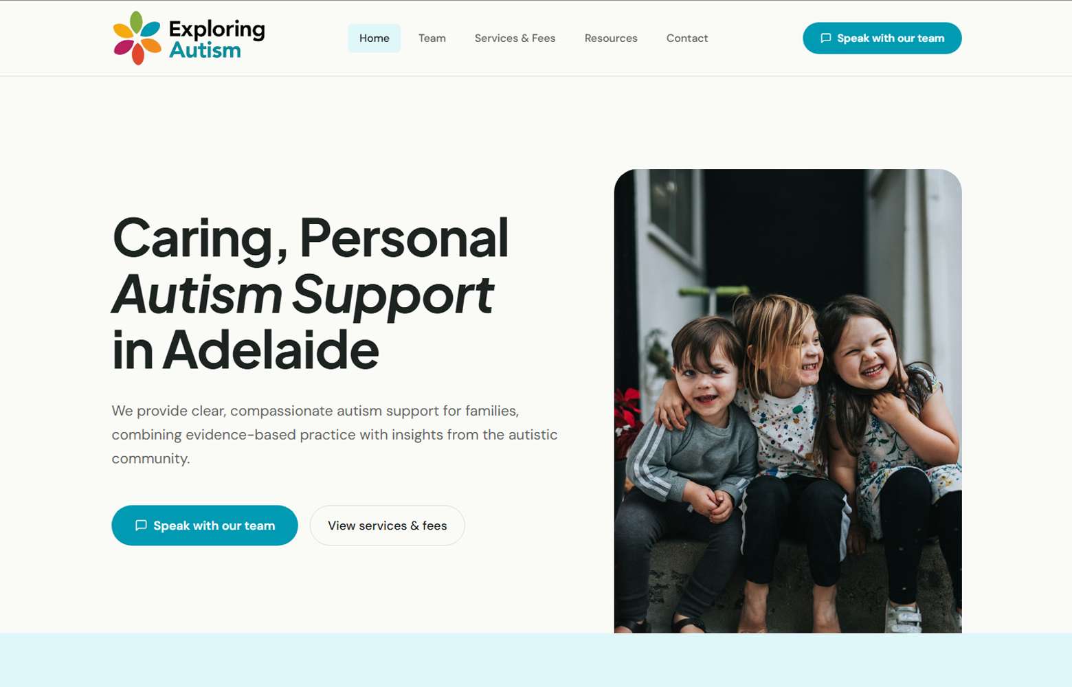 Website preview for Exploring Autism