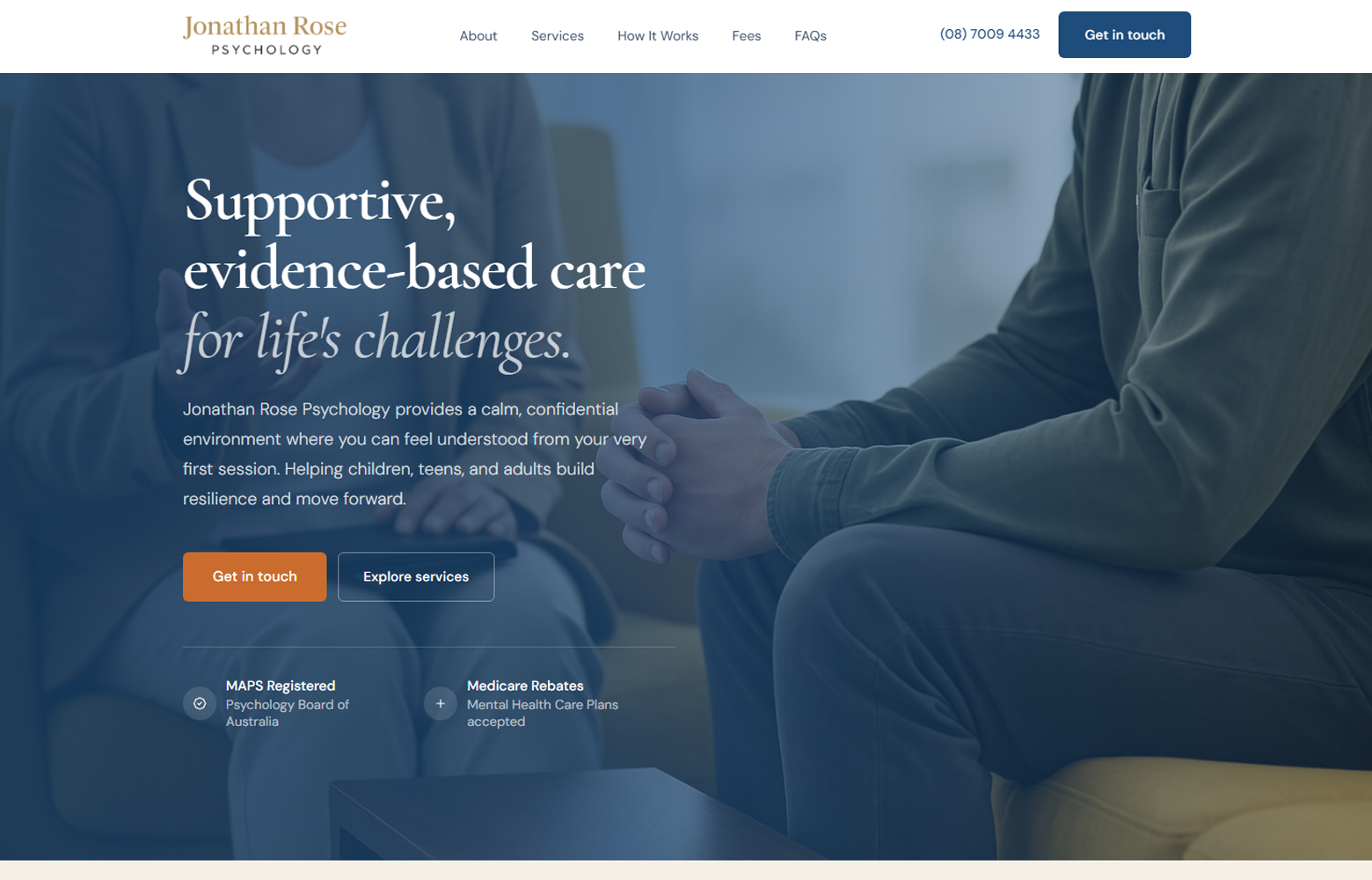 Website preview for Jonathan Rose Psychology
