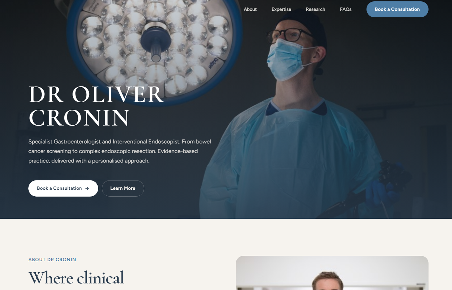 Website preview for Dr Oliver Cronin
